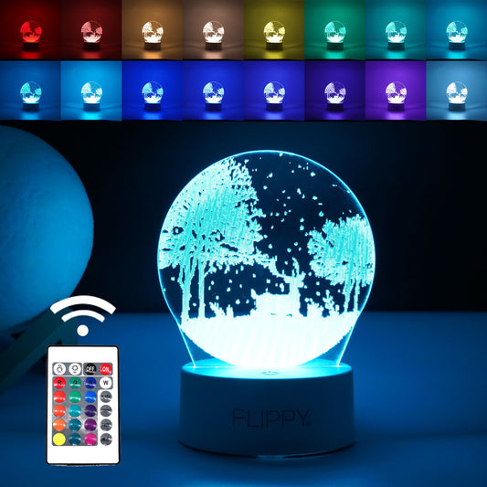 Lampa LED decorativa, Vivimall, 3D, Peisaj de iarna, cu telecomanda, doua moduri de alimentare USB si baterii, 20 cm inaltime, din material acril si lumina multicolora, alb - vivimall.ro