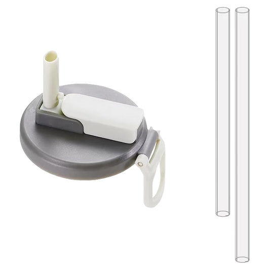 Capac Anti Varsare pentru Doze, Flippy, Model cu Pai Transparent, Reutilizabil, din Plastic, cu Maner Transportabil, 5.4 cm, Gri - vivimall.ro