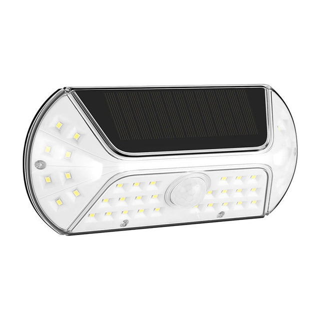 Aplica solara LED SMD pentru perete Vivimall, cu senzor de miscare, dreptunghiulara, IP44, luminozitate mare 40 LED-uri, 3.7V, 1200mah, autonomie 8 ore, 19.2 x 8.9 cm, alb rece - vivimall.ro