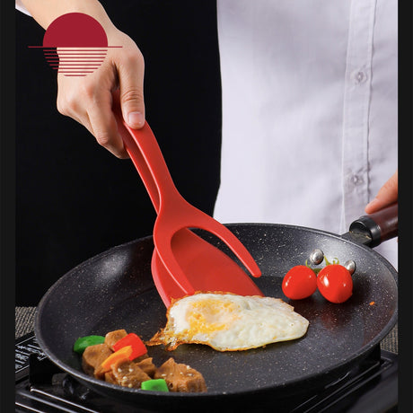 Spatula Multifunctionala tip Cleste, Vivimall, Spatula Cleste pentru Gatit, Silicon PP, pentru Alimente, Carne, Paine, 31 x 8.5 cm-Rosu - vivimall.ro