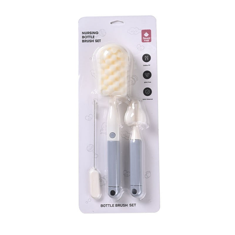 Set 3 Perii de Spalat Biberoane, Vivimall, pentru Tetina, Biberon, Pai, Materiale Sigure, fara BPA, Curatare 360°, Gri - vivimall.ro