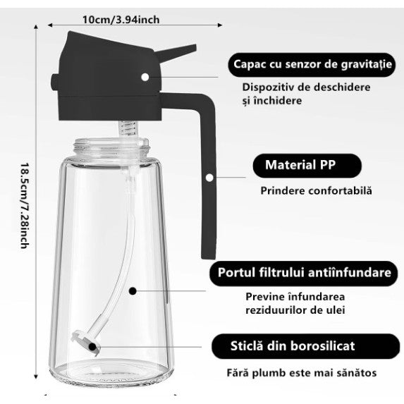 Recipient Ulei, Vivimall, 2in1, Functie Spray/Turnare, din Sticla, 470 ml, Fara Scurgere, Negru - vivimall.ro