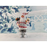 Figurina Decorativa Craciun, Vivimall, Mos Craciun cu Flori si Urs, 30 x 17 x 10 cm, Material Plastic+Textil, Interior/Exterior, Rosu/Gri - vivimall.ro