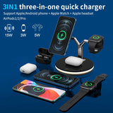 Stație încărcare wireless 25W negru cu lumină de noapte activată, unghi lateral stânga