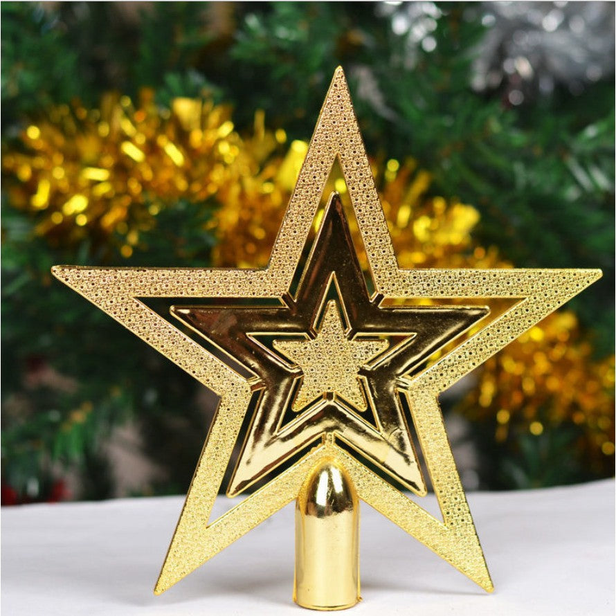 Varf decorativ de brad, Auriu, in forma de Stea, cu efect de stralucire, din Plastic, 14.5 x 14.5 cm, Interior,Exterior, Vivimall - vivimall.ro