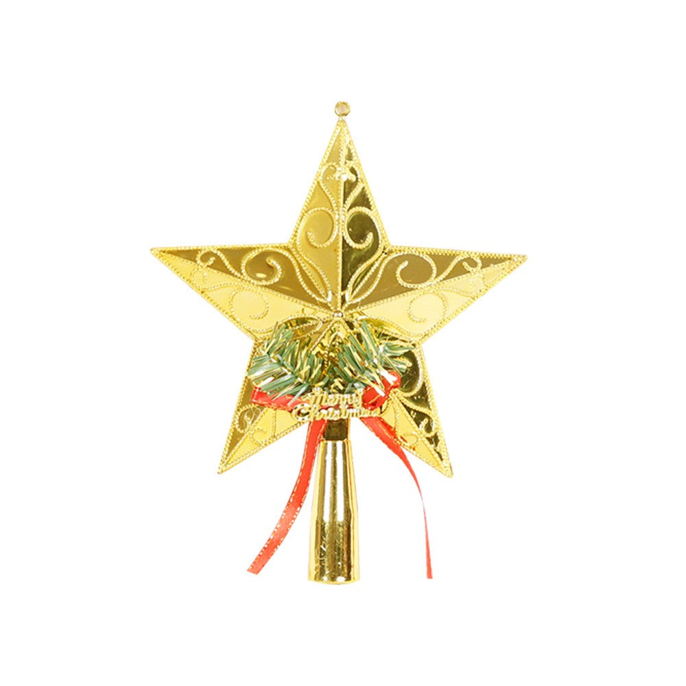 Varf decorativ de brad, Auriu, in forma de Stea, cu decoratiune Merry Christmas, din Plastic, 18.5 x 15 cm, Interior,Exterior, Vivimall - vivimall.ro