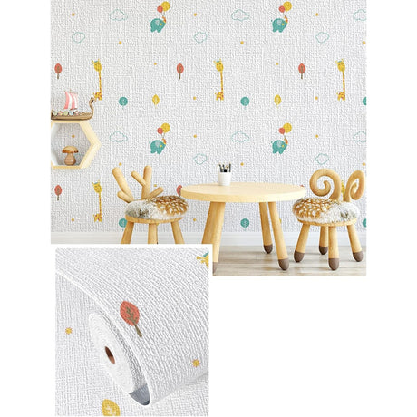 Rola Autoadeziva pentru Perete, Vivimall, din Panza, 10 m, Rezistenta la Umezeala, 2.5 mm Grosime, Model Girafa si Elefant, Multicolor - vivimall.ro