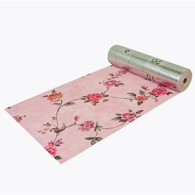 Rola Autoadeziva pentru Perete, Vivimall, din Panza, 10 m, Rezistenta la Umezeala, 2.5 mm Grosime, Model Trandafiri, Roz - vivimall.ro