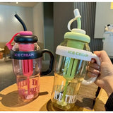 Sticla de Apa, Vivimall, Termica, Mentinere 6 Ore, 1400 mL, cu Pai si Capac, PP si Silicon, cu Maner Negru, 25.5x7.5 cm, Roz - vivimall.ro