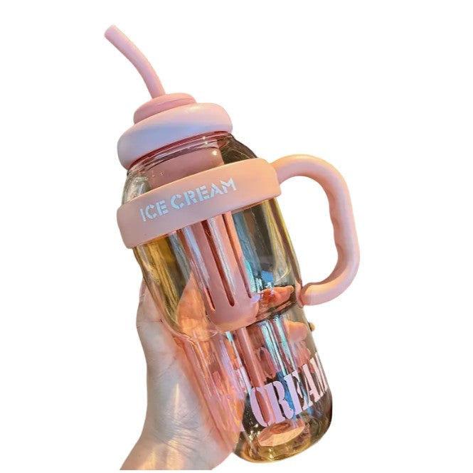 Vizespalack, termikus, 6 órás tárolókapacitás, 1400 ml, szívószállal és tetővel, PP és szilikon, fehér fogantyúval