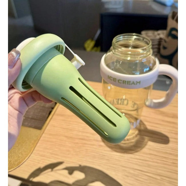 Sticla de Apa, Vivimall, Termica, Mentinere 6 Ore, 1400 mL, cu Pai si Capac, PP si Silicon, cu Maner Alb, 25.5x7.5 cm, Verde - vivimall.ro