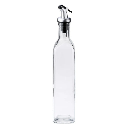 Sticla de Ulei de Masline, Vivimall, Sticla etansa pentru Lichide de Bucatarie, Sticla pentru Uleiuri, Sosuri, Otet, Capac din Inox Dozator, 30 x 6 cm, volum 500 ml, Transparent- - vivimall.ro