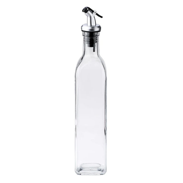 Sticla de Ulei de Masline, Vivimall, Sticla etansa pentru Lichide de Bucatarie, Sticla pentru Uleiuri, Sosuri, Otet, Capac din Inox Dozator, 30 x 6 cm, volum 500 ml, Transparent- - vivimall.ro