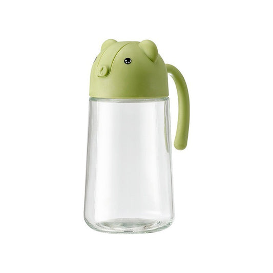 Recipient de ulei, Vivimall, Model Ursulet, Sticla pentru Lichide de Bucatarie, Inchidere Deschidere Automata, 18.5 x 13 cm, Volum 630 ml, Verde - vivimall.ro