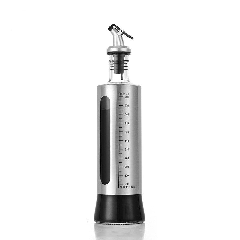 Olajpalack, Rozsdamentes acél olajpalack, Konyhai folyadékpalack, Főzőfolyadék palack, 500 ml-es térfogat, Szürke