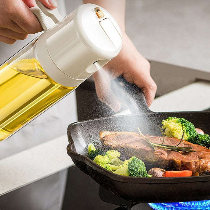 Dispenser pentru Ulei, Vivimall, prin Curgere si Pulverizare, Deschidere si Inchidere Automata a Rezervorul, 550mL, 11.4x7.8x22.8cm, Gri - vivimall.ro