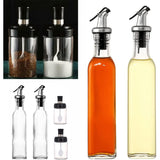 Sticle si Borcane de Ulei de Masline, Vivimall, Dozator Set 4 Bucati, 2 Sticle cu Dispenser 500 ml/buc, 2 Borcane pentru Condimente cu Capac si Lingura 120ml/buc, Transparent - vivimall.ro