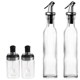 Sticle si Borcane de Ulei de Masline, Vivimall, Dozator Set 4 Bucati, 2 Sticle cu Dispenser 500 ml/buc, 2 Borcane pentru Condimente cu Capac si Lingura 120ml/buc, Transparent - vivimall.ro