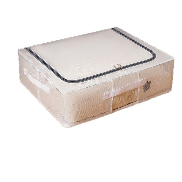 Cutie de Depozitare, Vivimall, pentru Pantofi Haine, din Plasa PVC Impermeabila si Manere Laterale, Pliabila, Fermoar Bidirectional, 50 x 40 x 15 cm, Transparenta - vivimall.ro