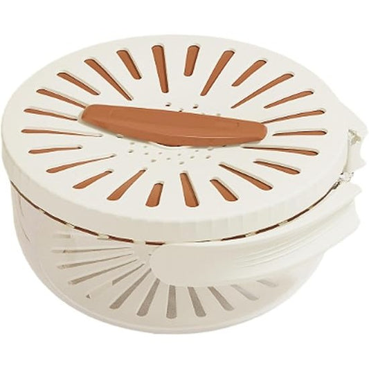 Strecuratoare 2 in 1 pentru Fructe si Legume, Vivimall, Cos de Scurgere si Cutie de Depozitare, 15.5 x 8.3 cm, din PP, cu Maner si Capac, Maro - vivimall.ro