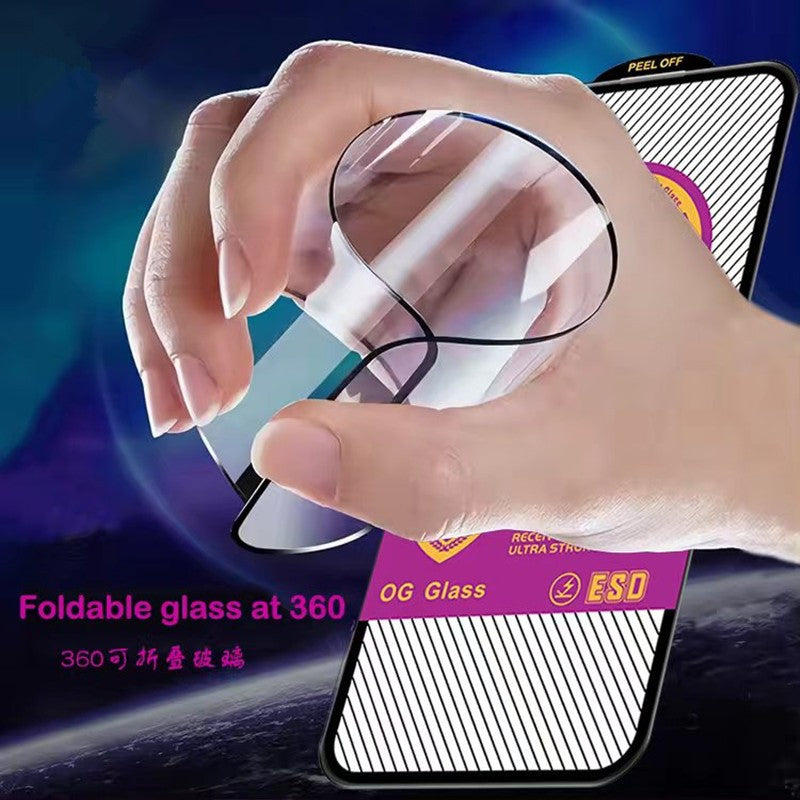 Detaliu folie sticlă iPhone 16 Pro cu adeziv full glue și proprietăți anti-statice, transparentă