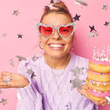 Ochelari Decorativi, Vivimall, Model Birthday Queen, cu Diamante, pentru Aniversari, din PC, 15.3 x 5.7 x 14.5 cm, Roz - vivimall.ro