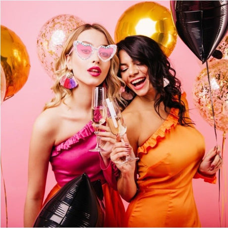 Ochelari Decorativi, Vivimall, Model Birthday Queen, cu Perle si Pietre, pentru Aniversari, din PC, 15.3 x 5.7 x 14.5 cm, Roz - vivimall.ro