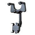 Suport telefon oglindă retrovizoare model Y611, negru, vedere frontală cu telefon montat, rotație 360°