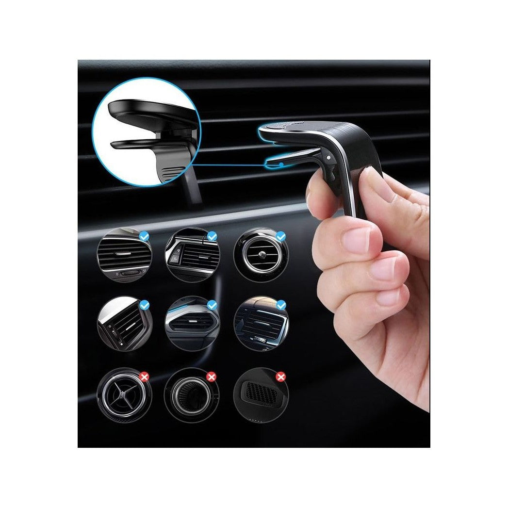 Suport auto Vivimall, cu magneti puternici neodim, pentru telefon, tableta, gps, cu prindere pe grila de ventilatie, Negru - vivimall.ro