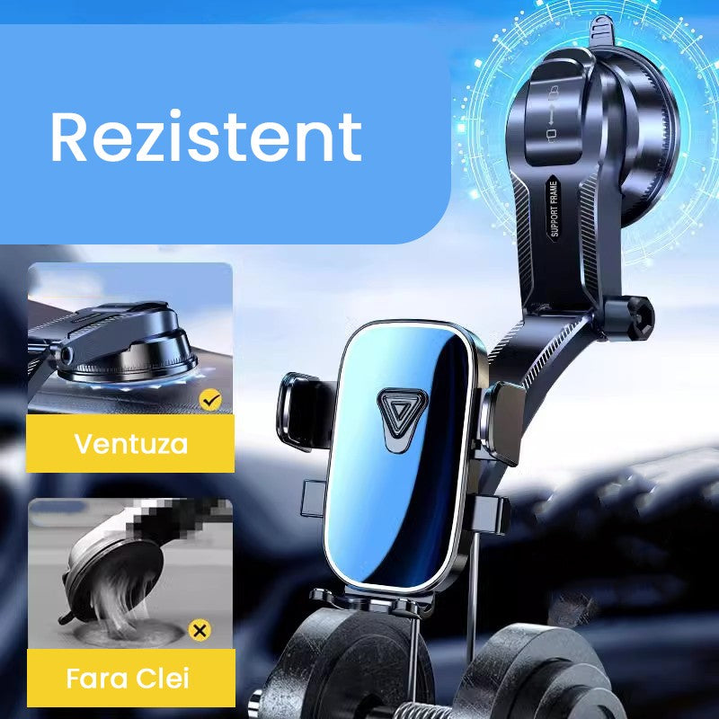 Suport Auto Multifunctional pentru Telefon, Flippy, Suport pentru Navigatie, Rotativ cu Ventuza, cu fixare Geam si Parbriz, 20 x 14 x 11 cm, Albastru oglinda - vivimall.ro