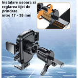 Suport Auto Telefon Flippy, Prindere Grila Ventilatie, Tija Fixare Reglabila, Rotativ 90 grade, Design Modern, Detalii Fine, Material Plastic si Silicon, 11 x  8.5 cm, Model 2, Negru - vivimall.ro