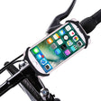 Suport telefon din silicon negru montat pe ghidon de bicicletă, vedere frontală, compatibil 4-7 inch