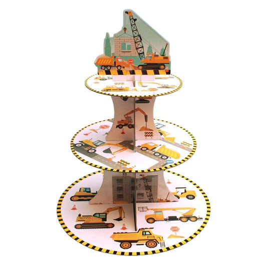 Suport Etajat pentru Prajituri, Vivimall, cu Tematica Santier de Constructie, 3 Nivele, 38 cm, Model 3, Multicolor - vivimall.ro