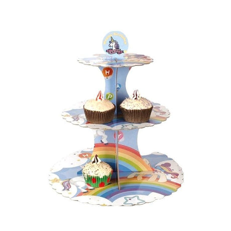 Suport Etajat pentru Prajituri, Flippy, cu Tematica Unicorni si Curcubee, 3 Nivele, Model 4, Multicolor - vivimall.ro