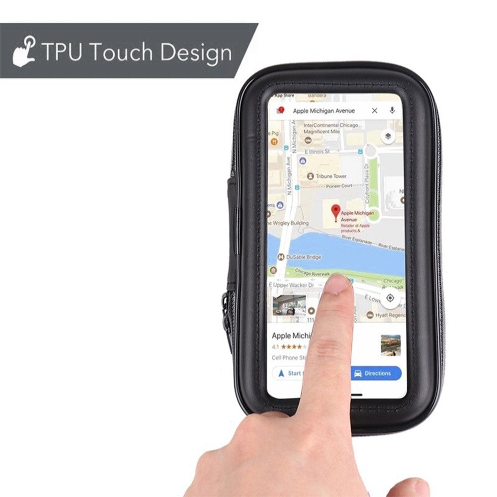 Suport husa telefon mobil Flippy pentru bicicleta si motocicleta, rezistent apa si socuri, touchscreen, 360 rotativ, negru, marime L ≤ 5.5 inch - vivimall.ro