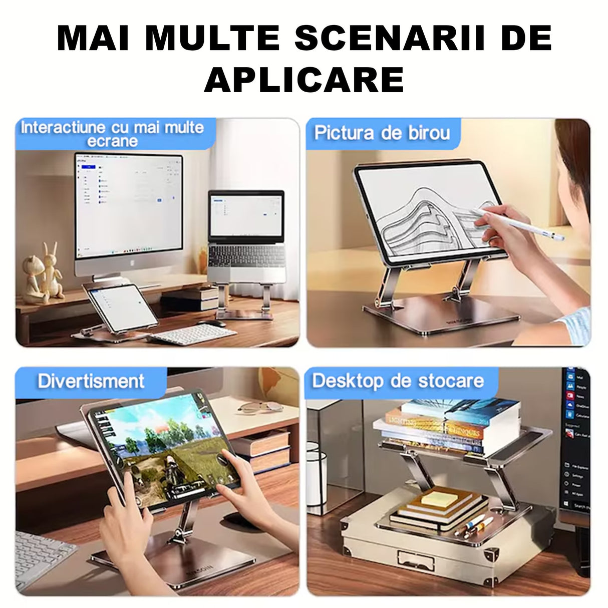 Stand laptop Flippy pliat compact pentru transport, dimensiuni 27.7 x 27.7 x 5 cm, culoare gri