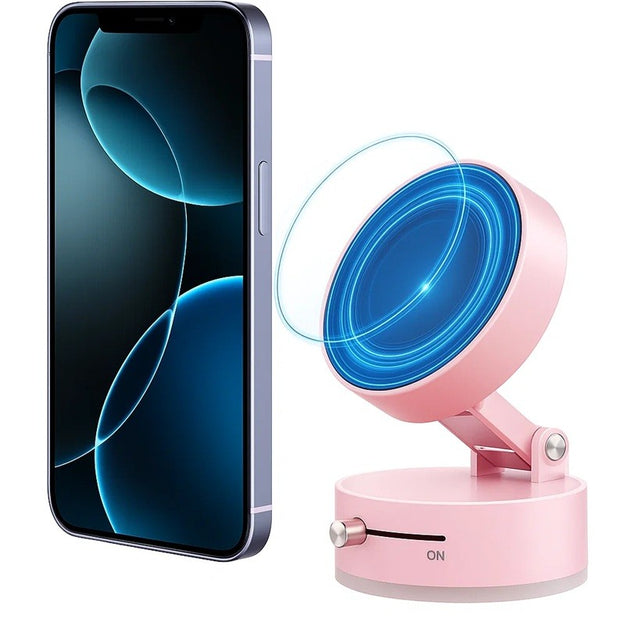 Suport Magnetic Auto pentru Telefon, Vivimall, cu Ventuza, Pliabil și Retractabil, Fixare prin Vid și Magnet, Rotativ 360°, Roz - vivimall.ro