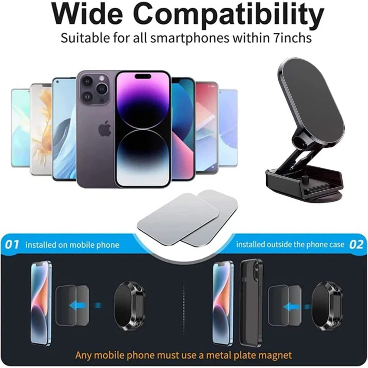 Suport auto magnetic multifuncțional Vivimall, Universal, compatibil cu toate dimensiunile de telefon, negru - vivimall.ro