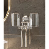 Suport Multifunctional Dublu, Pahar si Suport pentru Periuta de Dinti, Vivimall, Plastic, 11 cm x 11.5 cm, Transparent - vivimall.ro