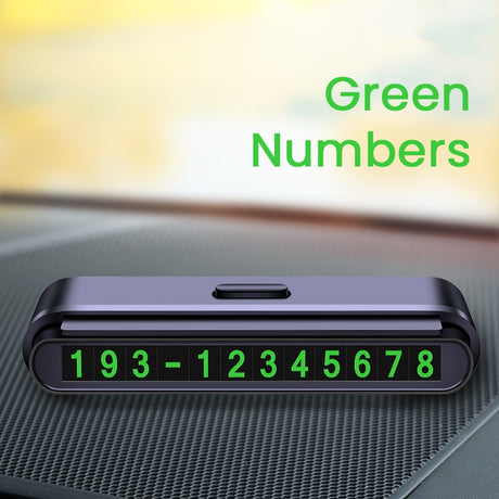 Suport Numar de Telefon pentru Parcare Auto, Vivimall, Suport pentru Numarul detelefon, Banda glisanta pentru Ascundere, Banda Adeziva Inclusa, 120 x 48 x 24 mm, Cifre Verzi, Negru Mat - vivimall.ro