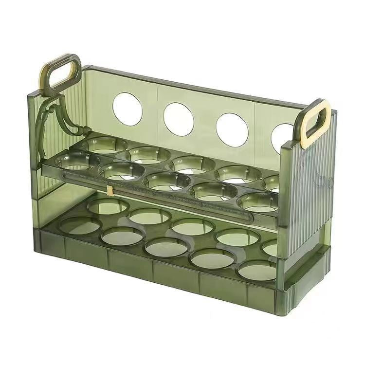 Suport - Organizator pentru Oua in Frigider, Vivimall, pentru 20 de oua in 2 Straturi, din Plastic 25.5 x 10 x 17 cm, Verde Transparent - vivimall.ro