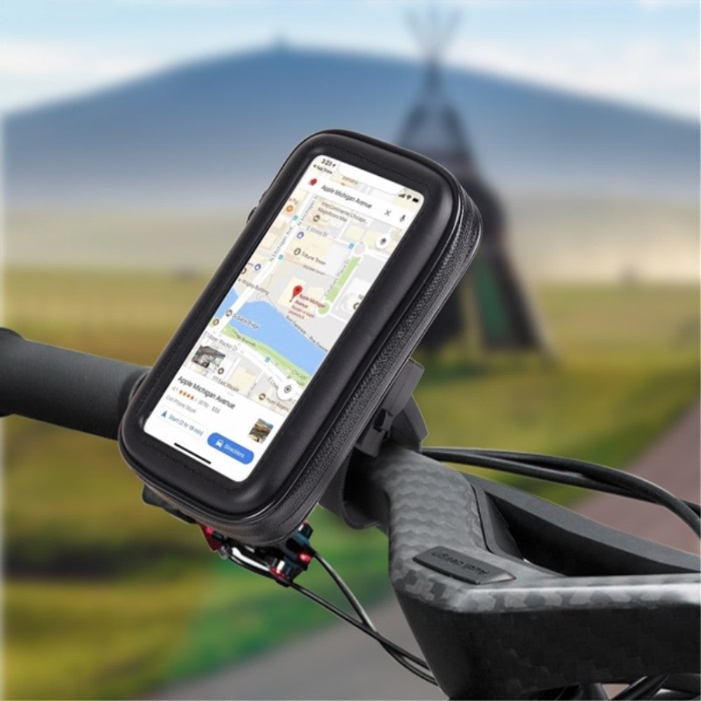 Suport husa telefon mobil Flippy pentru bicicleta si motocicleta, rezistent apa si socuri, touchscreen, 360 rotativ, negru, marime L ≤ 5.5 inch - vivimall.ro