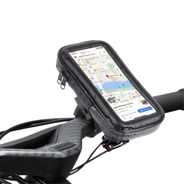 Suport husa telefon mobil Flippy pentru bicicleta si motocicleta, rezistent apa si socuri, touchscreen, 360 rotativ, negru, marime L ≤ 5.5 inch - vivimall.ro