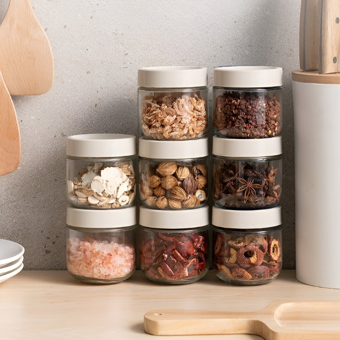 Suport pentru Depozitare Condimente, Ulei, Otet, Vivimall, Montare pe Perete din 12 Piese, Uz Casnic, pentru Bucatarie, 31 x 21.9 x 31.5cm, Alb - vivimall.ro