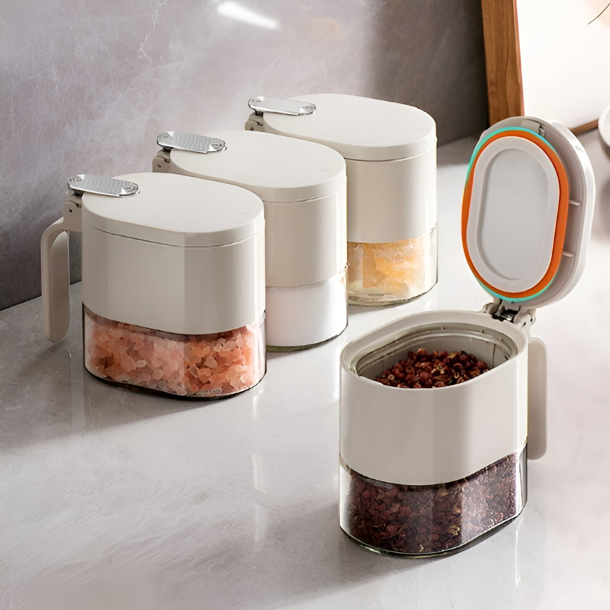 Suport pentru Depozitare Condimente, Ulei, Otet, Vivimall, Montare pe Perete din 9 Piese, Uz Casnic, pentru Bucatarie, 24 x 21.9 x 31.5cm, Alb - vivimall.ro