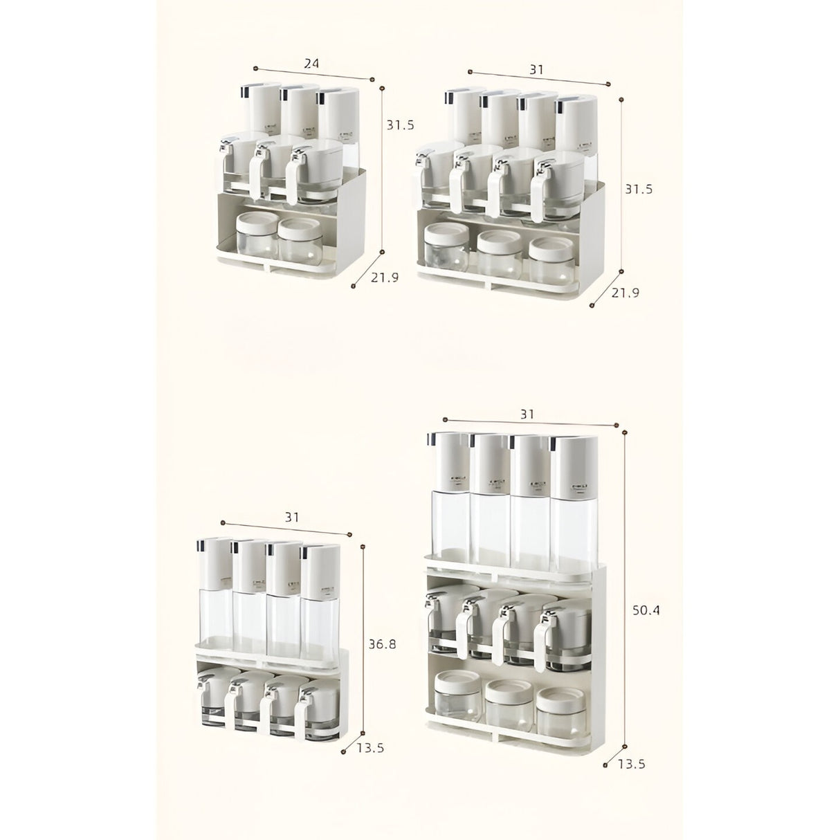 Suport pentru Depozitare Condimente, Ulei, Otet, Vivimall, Montare pe Perete din 9 Piese, Uz Casnic, pentru Bucatarie, 24 x 21.9 x 31.5cm, Alb - vivimall.ro