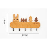 Suport Pentru Chei, Din Lemn, Aplicare Fara Perforare, Adeziv Inclus, 5 Carlige Negre, Model Iepure, Greutate Suportata 5 Kg, 13.5 X 22 Cm, Maro - vivimall.ro