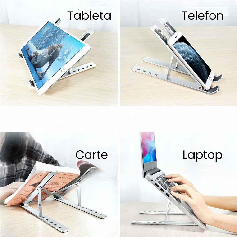 Suport pentru Laptop, Vivimall, Suport Portabil Pliabil, Universal Reglabil Suspendat pentru Tableta, din Aliaj si ABS, 100-160 mm, 26 x 19 x 16 cm, Silver Gray - vivimall.ro