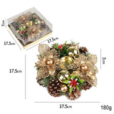 Suport pentru Lumanare de Craciun, Flippy, Model Cupa cu 2 Globutele Aurii si 2 Flori cu Conuri, Sfesnic de Tip Ghirlanda, Decoratiune pe Masa de Craciun, 17.5 x 17.5 x 7 cm, Auriu - vivimall.ro