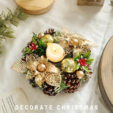 Suport pentru Lumanare de Craciun, Flippy, Model Cupa cu 2 Globutele Aurii si 2 Flori cu Conuri, Sfesnic de Tip Ghirlanda, Decoratiune pe Masa de Craciun, 17.5 x 17.5 x 7 cm, Auriu - vivimall.ro